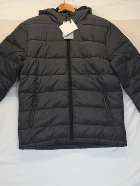 Mountain Warehouse Men's Hooded Puffer Jacket in Dark Charcoal Medium